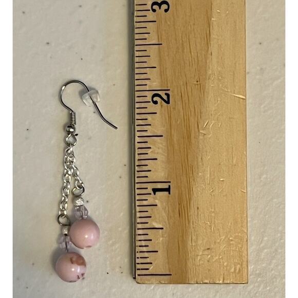 Faux Pink Turquoise & Crystal Beaded Dangle Earrings, Silver Tone  NEW - Picture 5 of 7